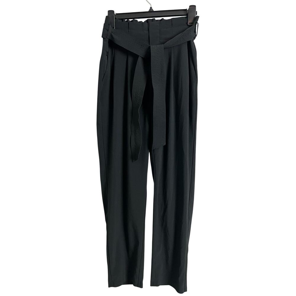 Athleta Skyline Paperbag Pants Womens 2 Black Belted Tapered High Waist Stretch